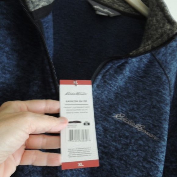 Mens Fleece Top Size XL Eddie Bauer Radiator 1/4 Zip Navy Heather Pullover NWT - Picture 4 of 9